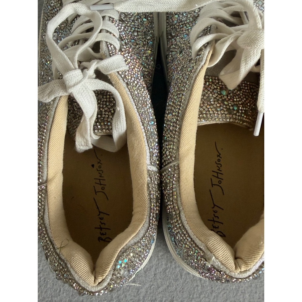 Betsey Johnson Sidny Rhinestone Platform Sneakers Silver Iridescent Sparkle 8.5 - Picture 8 of 10
